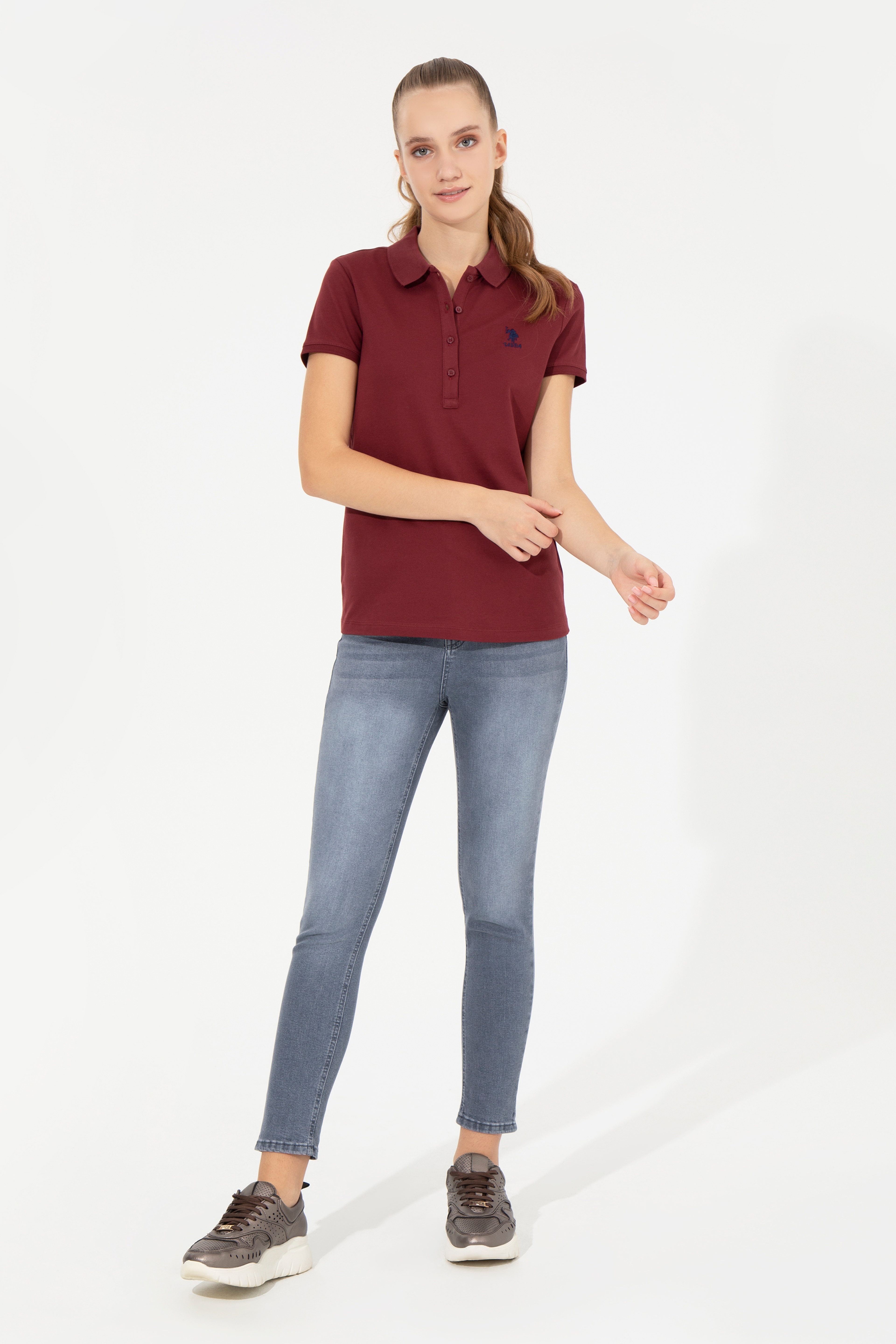 Kadın Vİşne Basic Polo Yaka Tişört