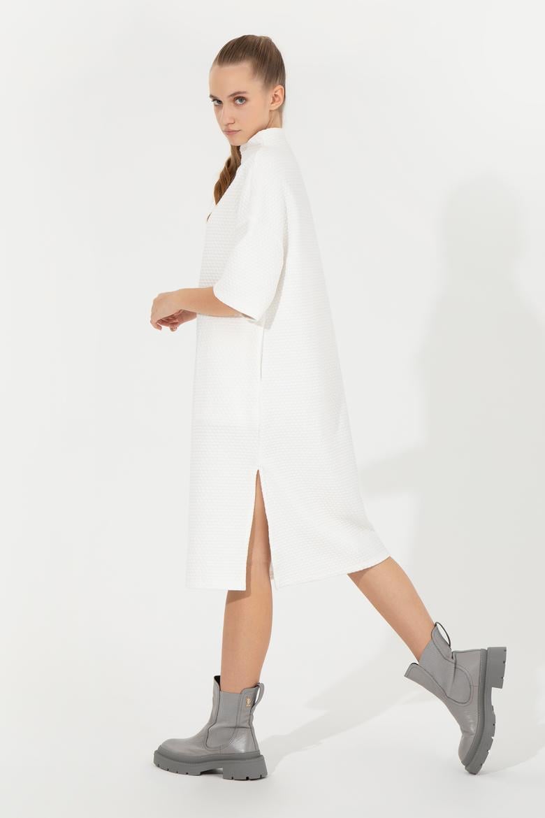 Kadın Ekru Bisiklet Yaka Örme Elbise - 50256491005