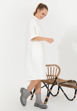 Kadın Ekru Bisiklet Yaka Örme Elbise - 50256491005