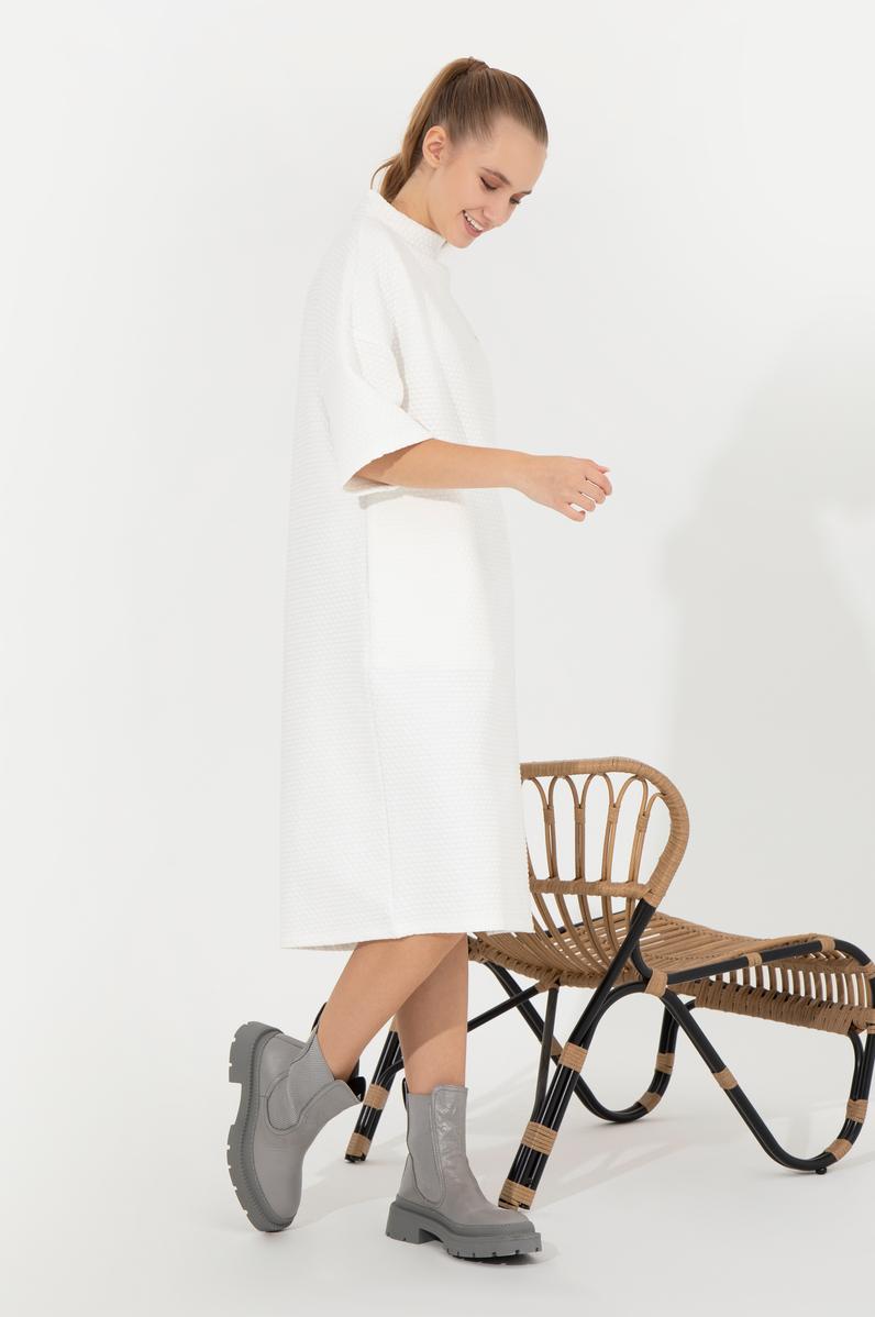 Kadın Ekru Bisiklet Yaka Örme Elbise
