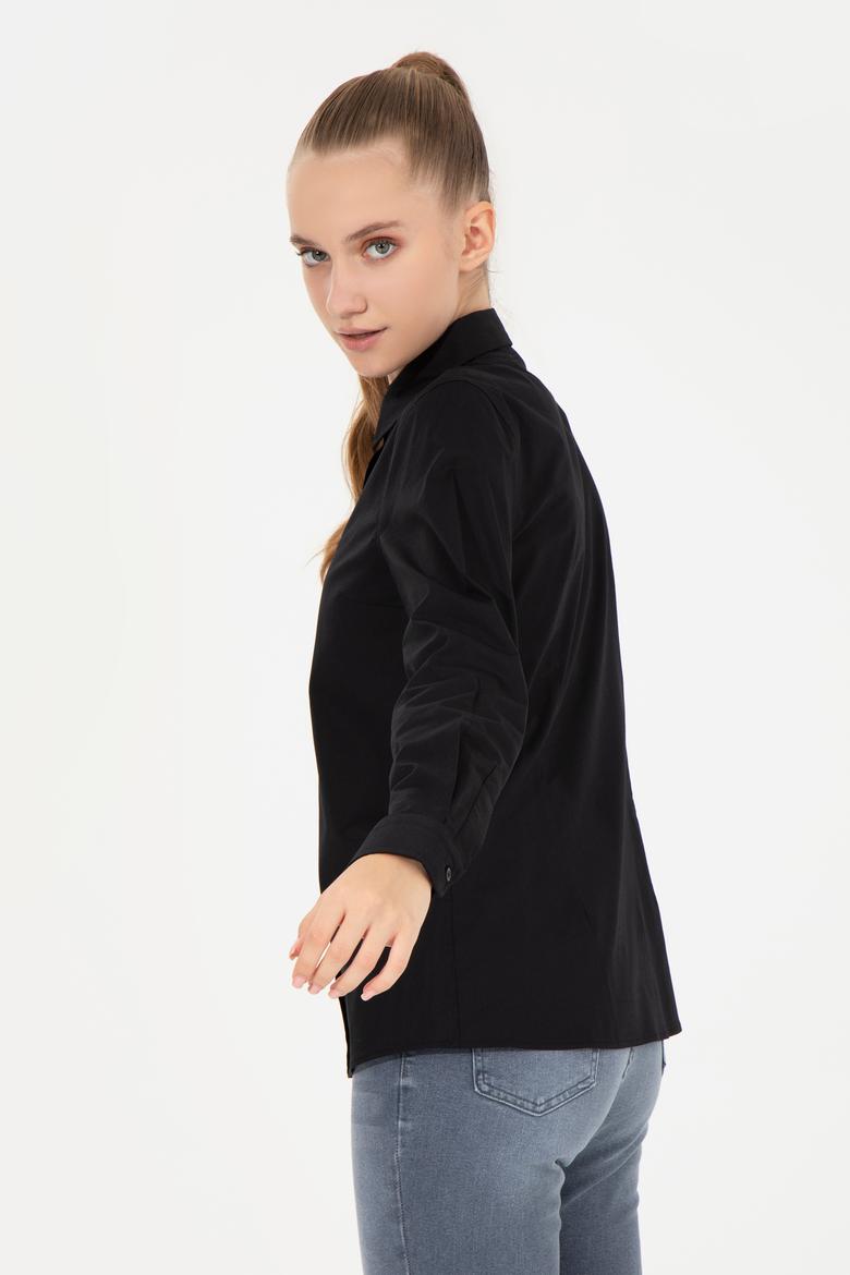 Kadın Siyah Uzun Kollu Basic Gömlek - 50256970045