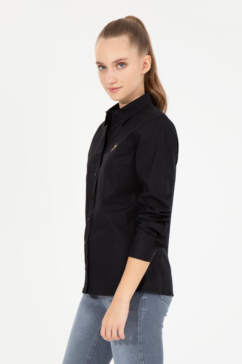Kadın Siyah Uzun Kollu Basic Gömlek - 50256970045