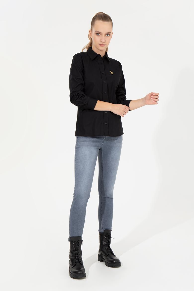 Kadın Siyah Uzun Kollu Basic Gömlek - 50256970045
