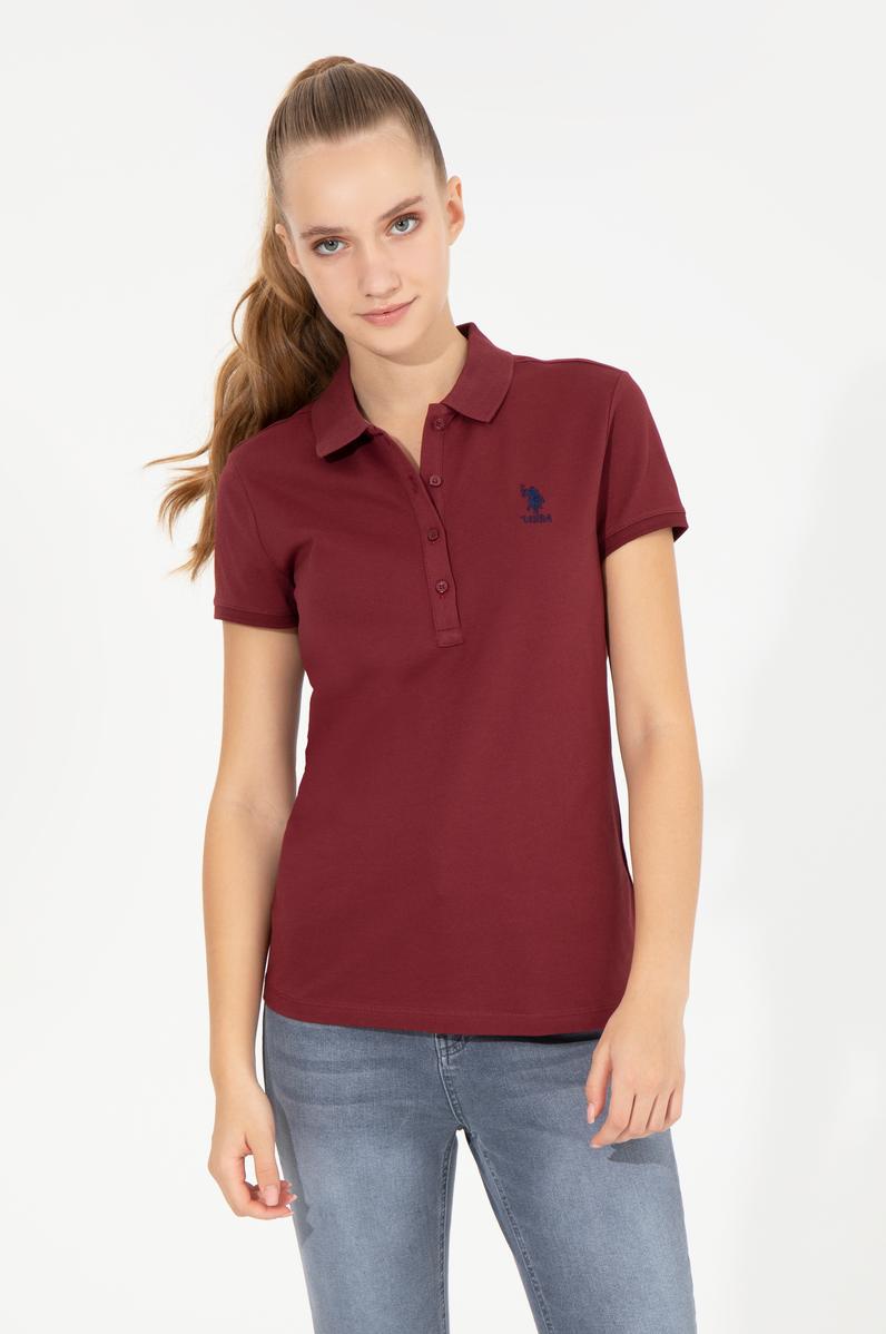 Kadın Vİşne Basic Polo Yaka Tişört