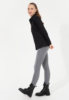 Kadın Siyah Uzun Kollu Basic Gömlek - 50256672058