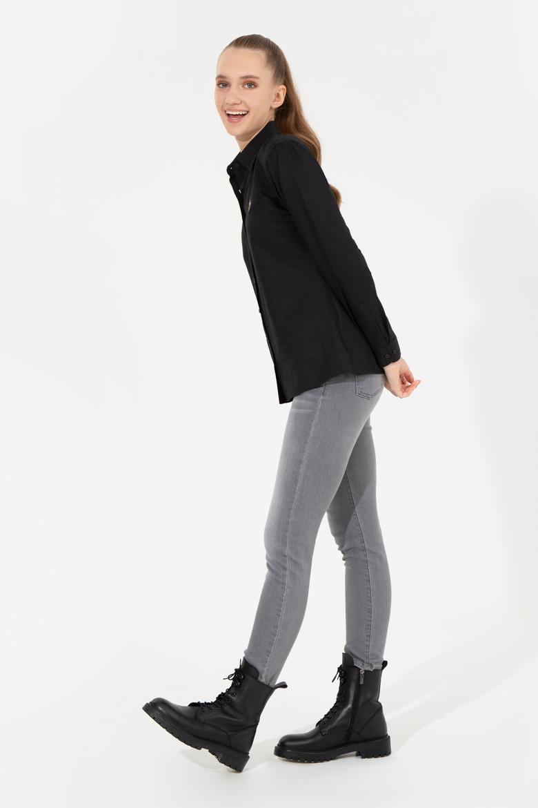 Kadın Siyah Uzun Kollu Basic Gömlek - 50256672058