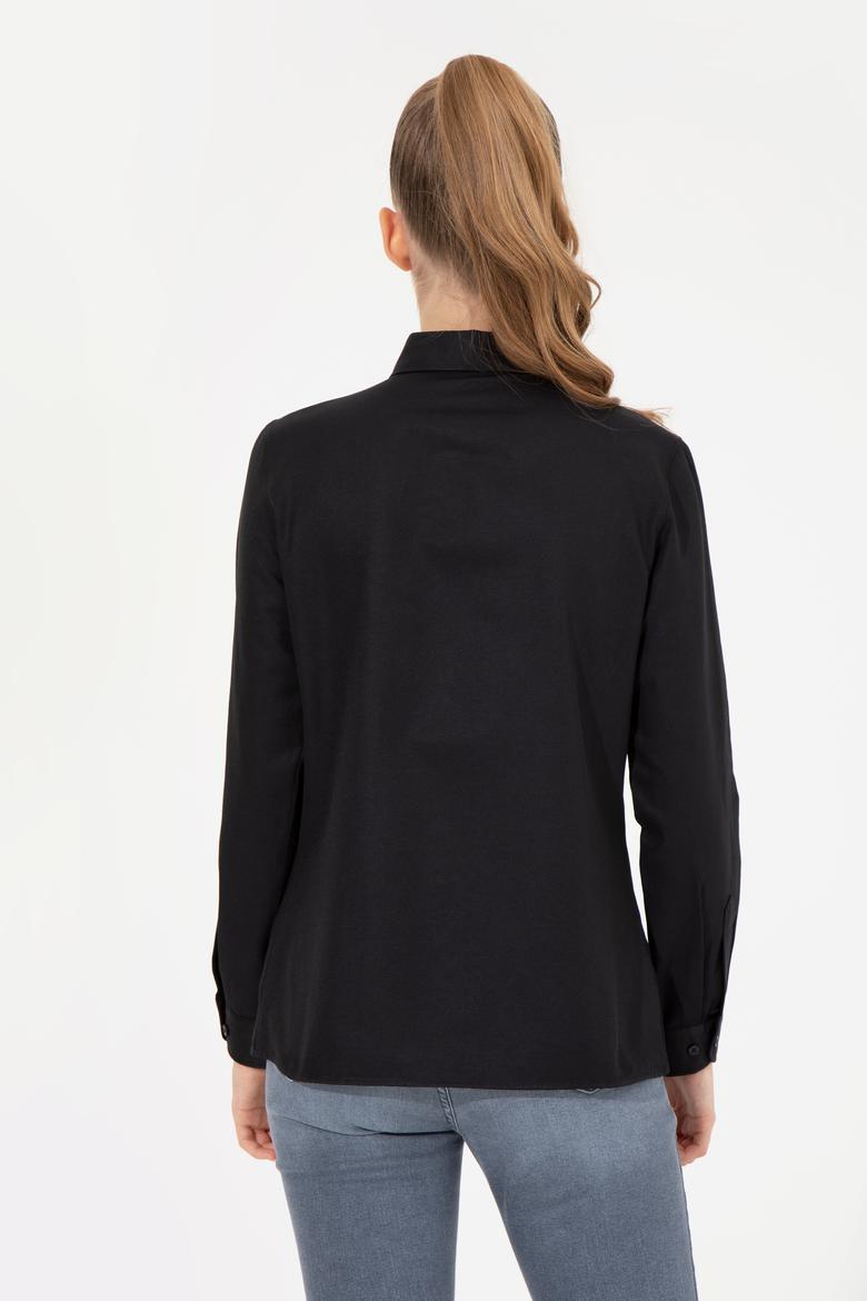 Kadın Siyah Uzun Kollu Basic Gömlek - 50256640027