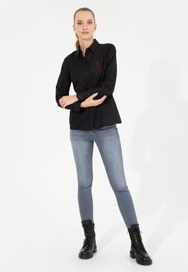 Kadın Siyah Uzun Kollu Basic Gömlek - 50256640027