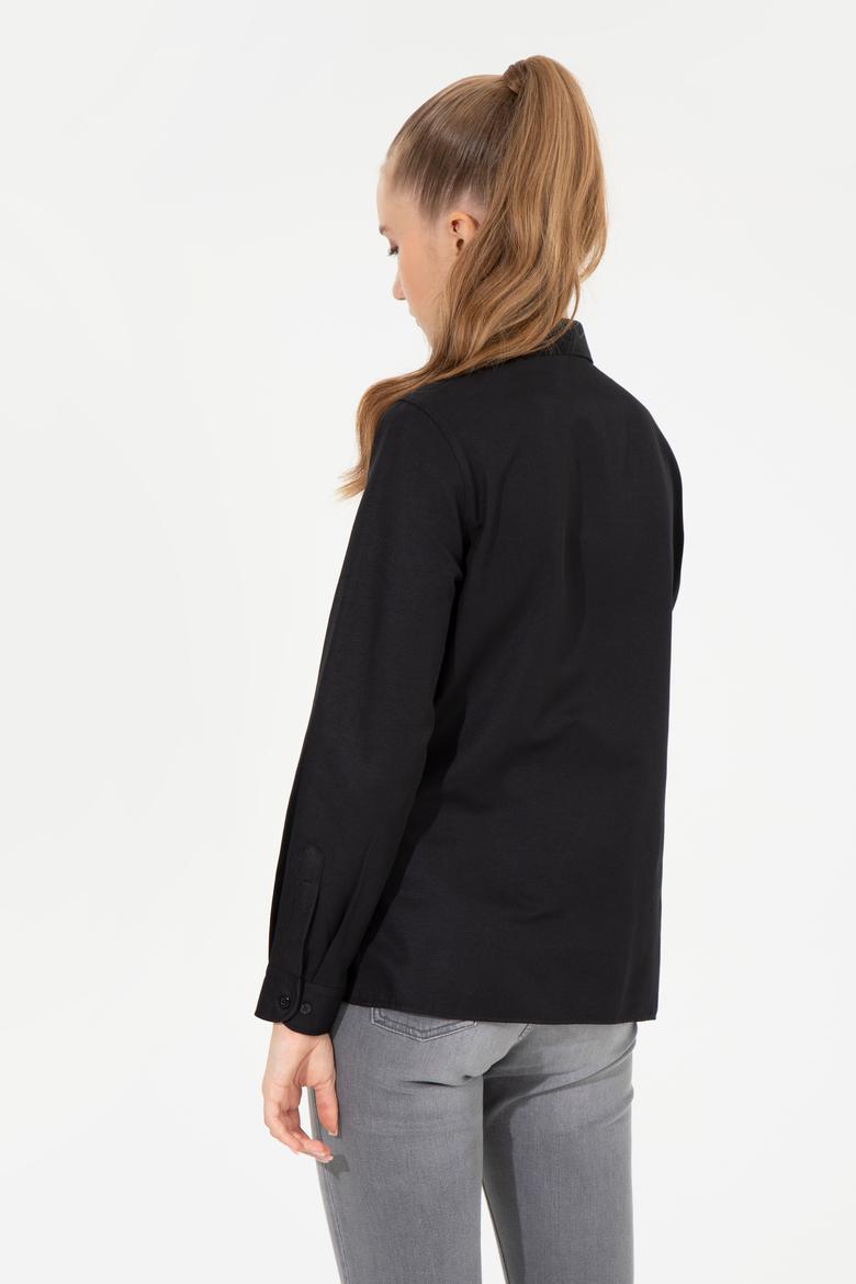 Kadın Siyah Uzun Kollu Basic Gömlek - 50256672058