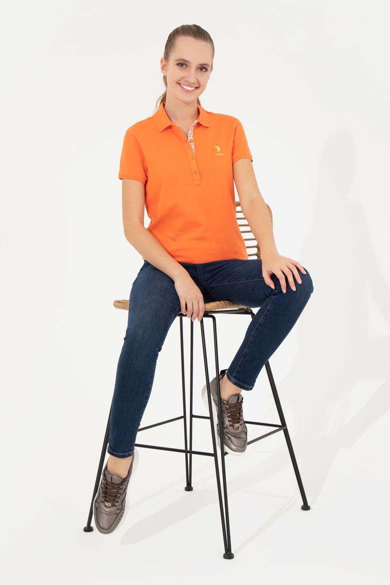 Kadın Turuncu Basic Polo Yaka Tişört - 50248993076