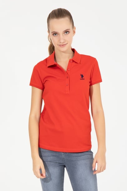 Kadın Kırmızı Basic Polo Yaka Tişört