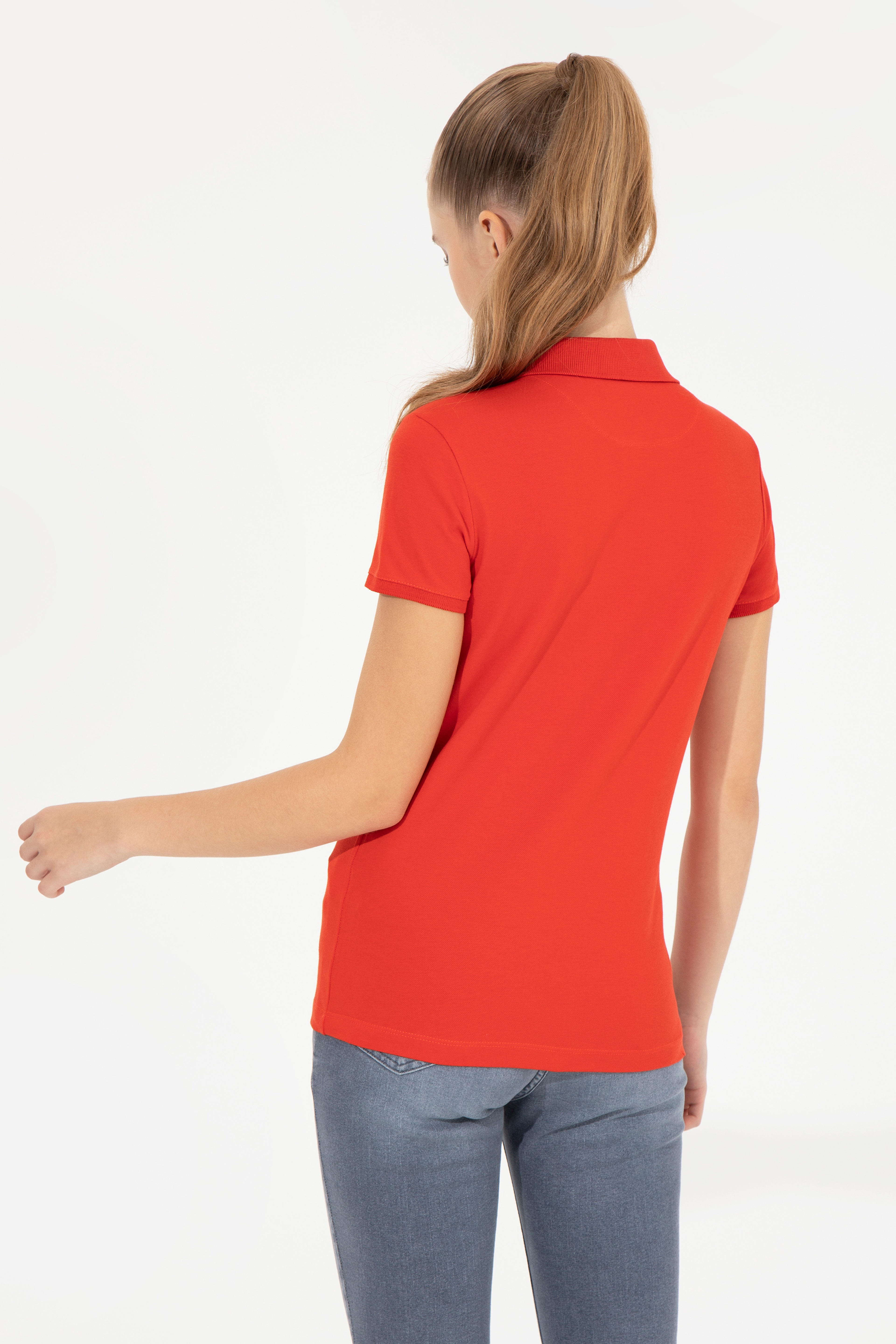 Kadın Kırmızı Basic Polo Yaka Tişört