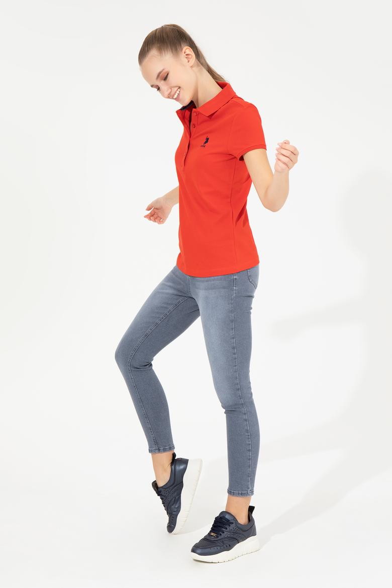 Kadın Kırmızı Basic Polo Yaka Tişört