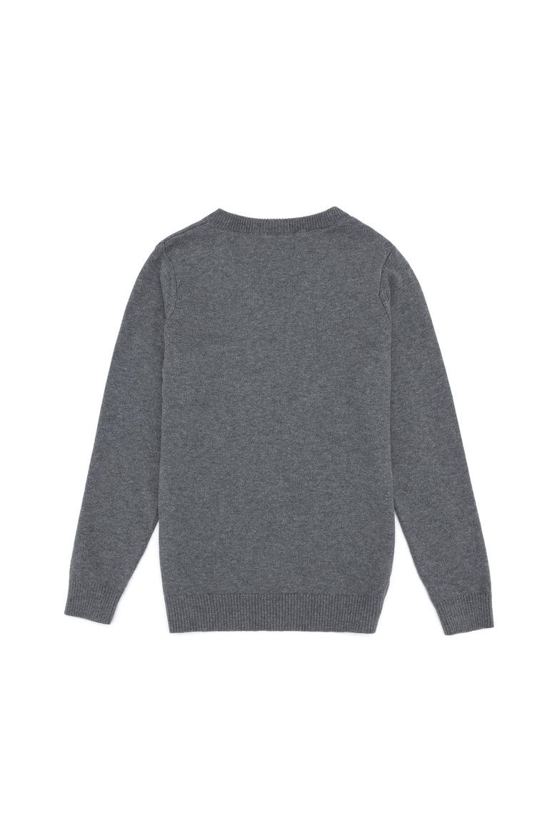 Erkek Çocuk Gri Melanj V Yaka Triko Kazak - 50257649040