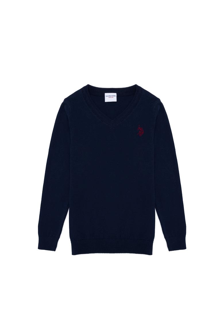 Erkek Çocuk Lacivert V Yaka Triko Kazak