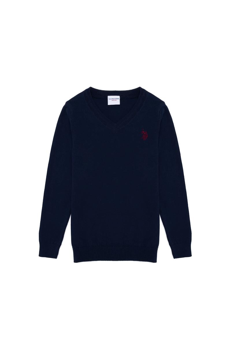 Erkek Çocuk Lacivert V Yaka Triko Kazak