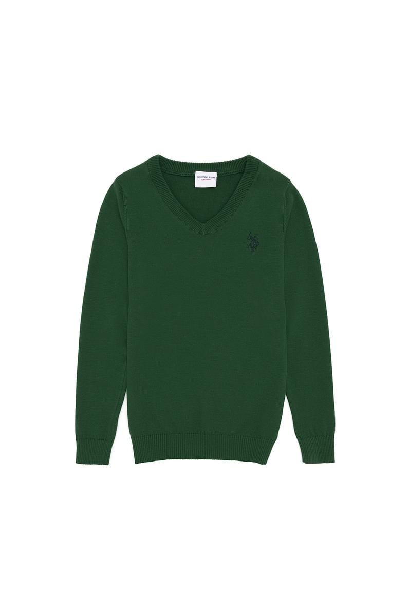 Erkek Çocuk Yeşil V - Yaka Triko Kazak