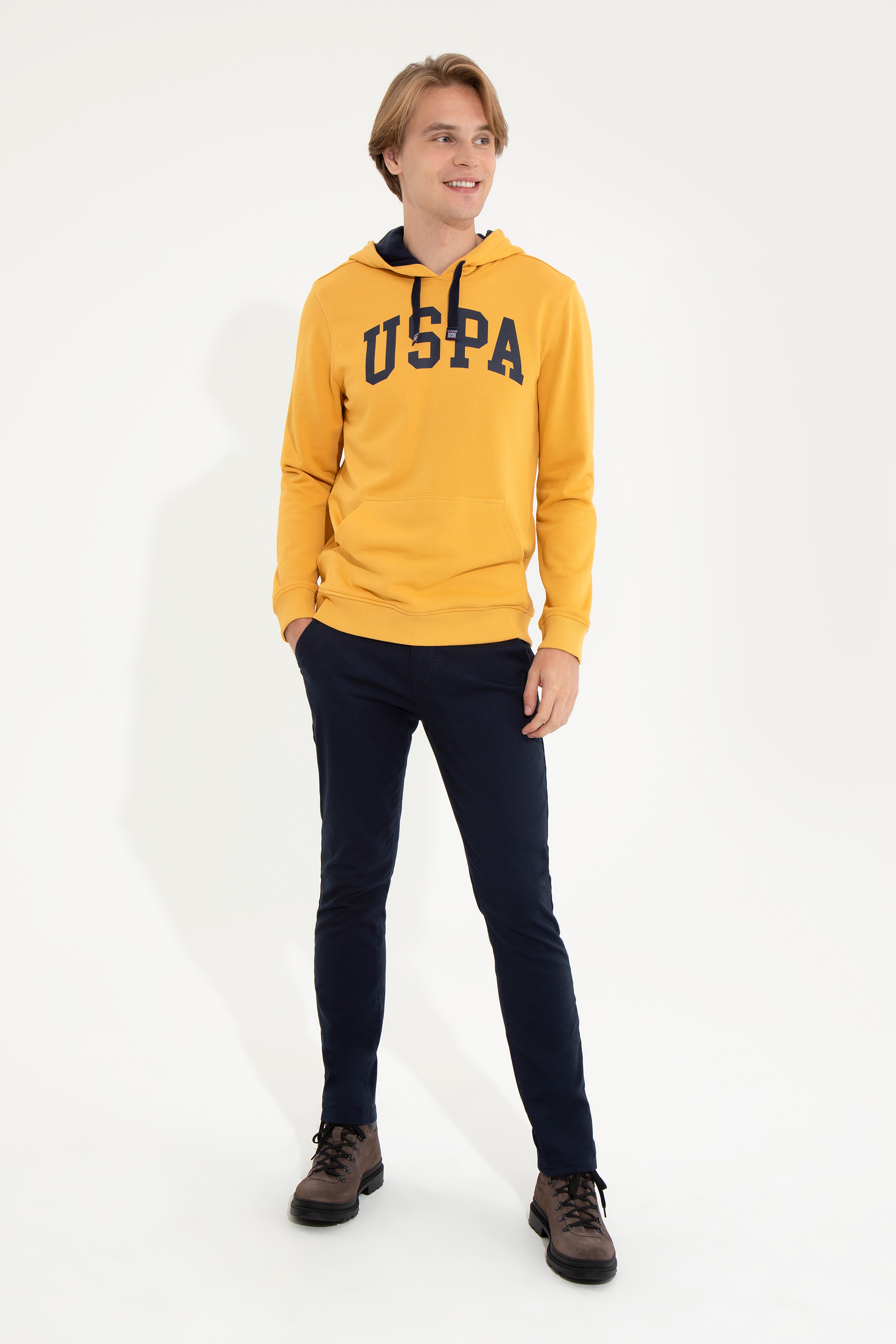 Erkek Safran Kapüşonlu Basic Sweatshirt