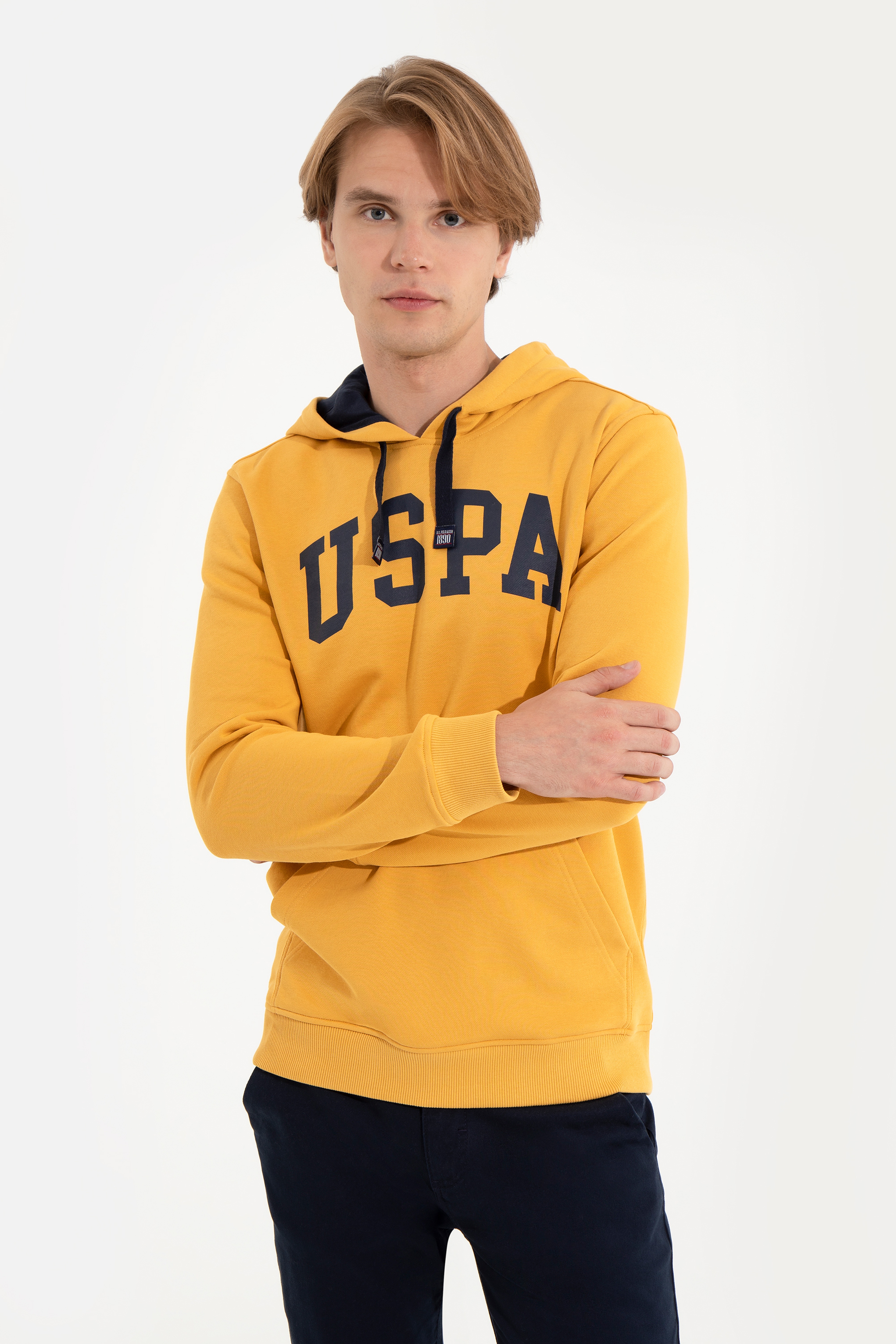 Erkek Safran Kapüşonlu Basic Sweatshirt - Image 1