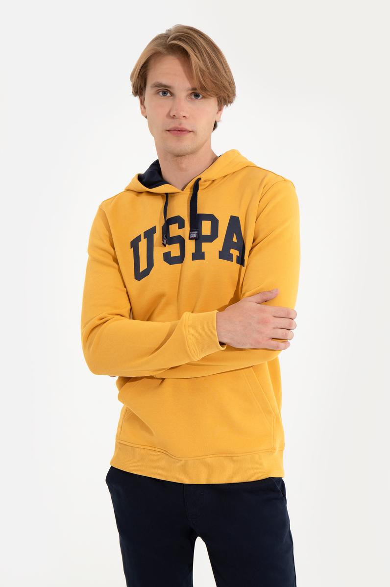 Erkek Safran Kapüşonlu Basic Sweatshirt
