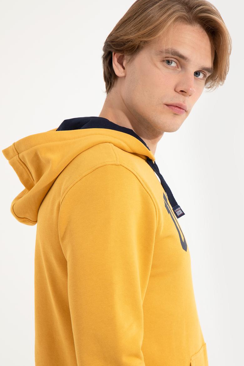 Erkek Safran Kapüşonlu Basic Sweatshirt - 50257173081