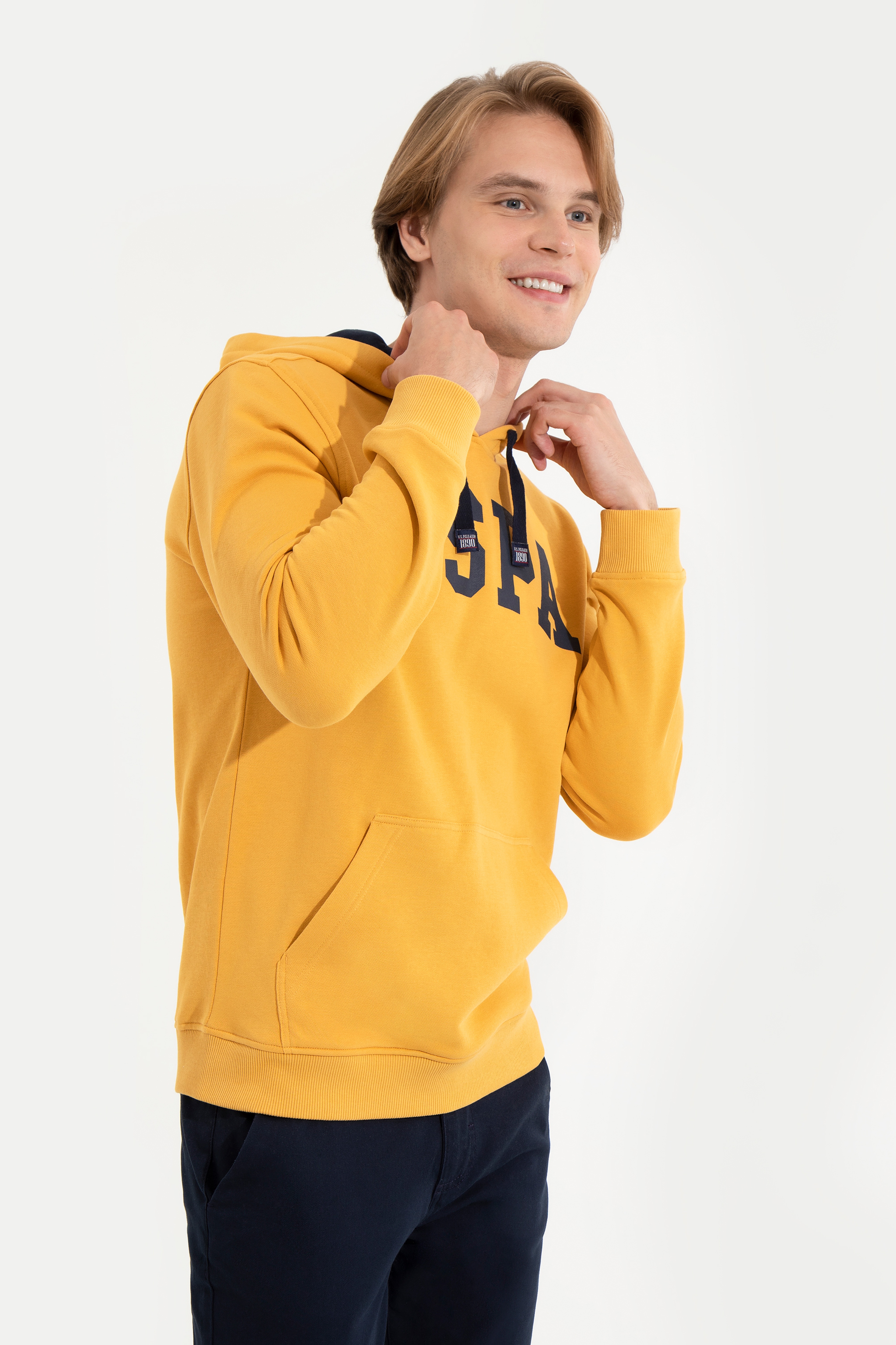 Erkek Safran Kapüşonlu Basic Sweatshirt