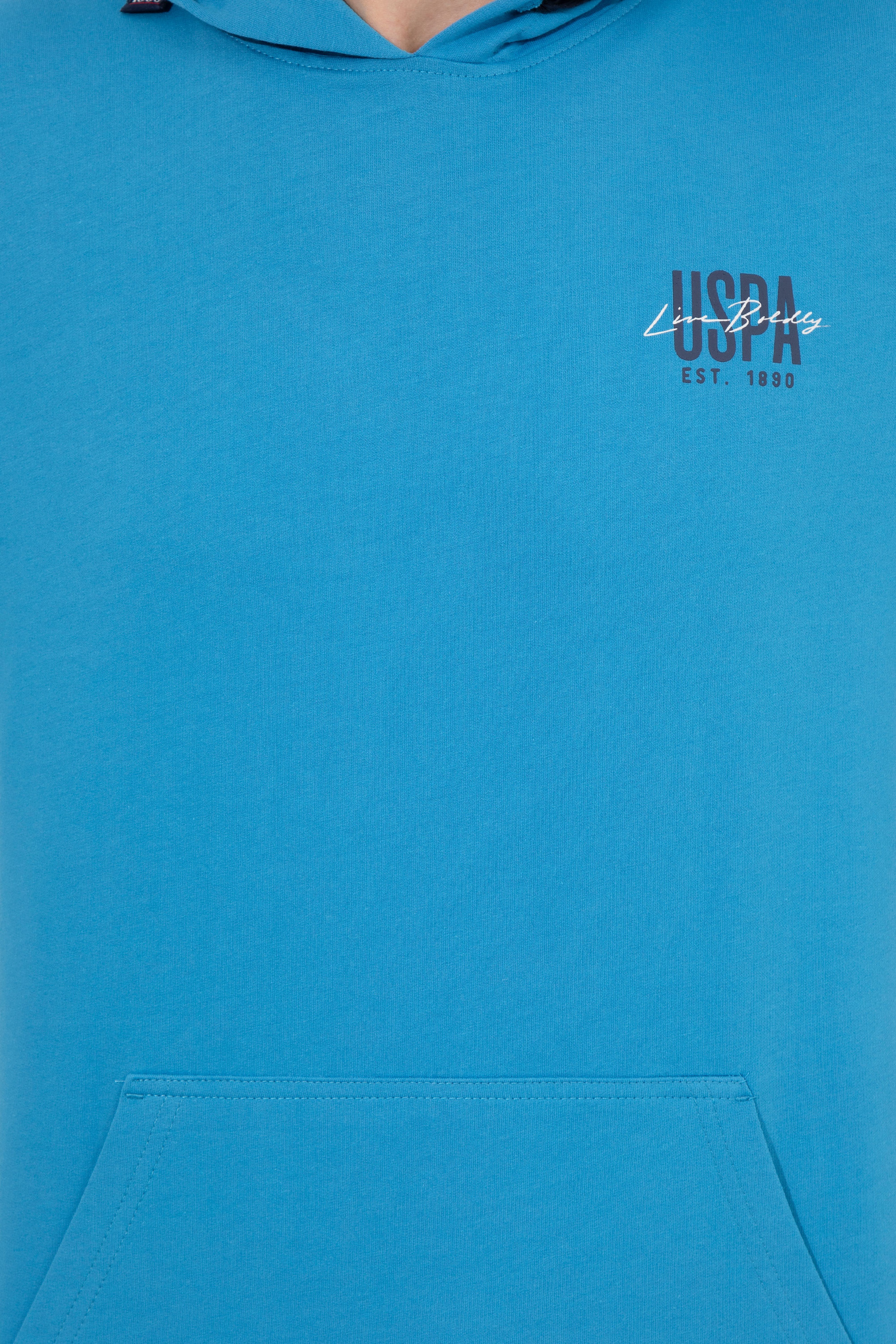 Erkek Kobalt Kapüşonlu Basic Sweatshirt - Image 6