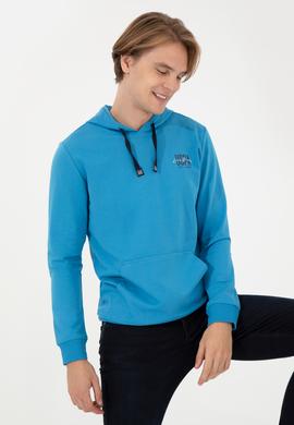 Erkek Kobalt Kapüşonlu Basic Sweatshirt - 50257225077