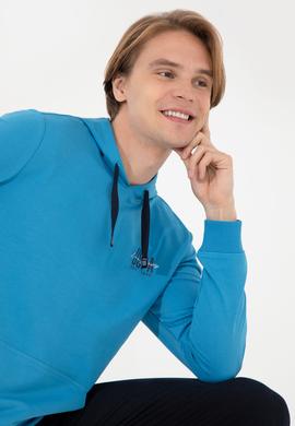 Erkek Kobalt Kapüşonlu Basic Sweatshirt - 50257225077