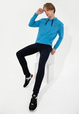 Erkek Kobalt Kapüşonlu Basic Sweatshirt - 50257225077