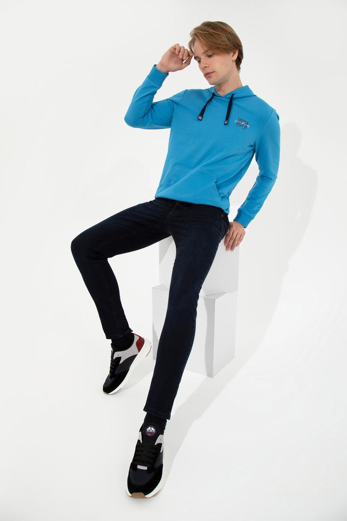 Erkek Kobalt Kapüşonlu Basic Sweatshirt