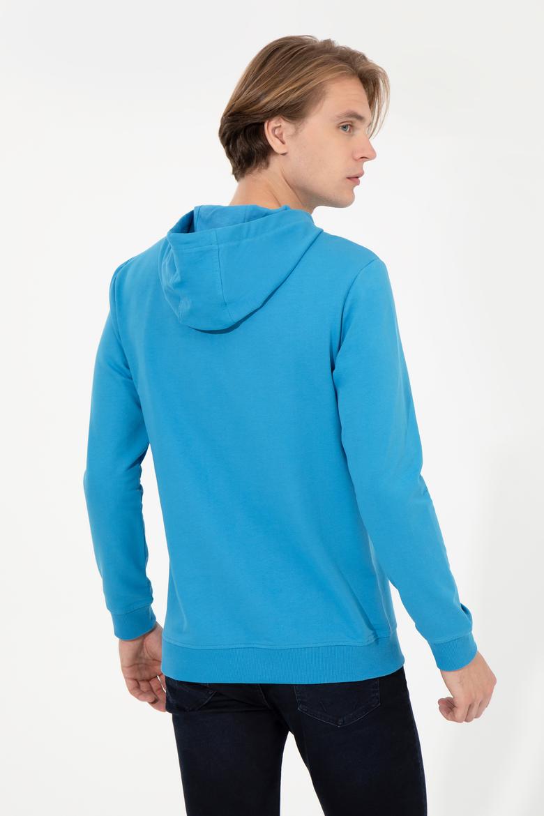 Erkek Kobalt Kapüşonlu Basic Sweatshirt - 50257225077