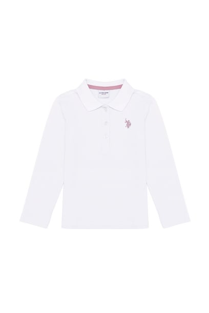 Kız Çocuk Beyaz Polo Yaka Basic Sweatshirt