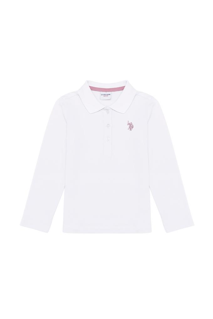 Kız Çocuk Beyaz Polo Yaka Basic Sweatshirt