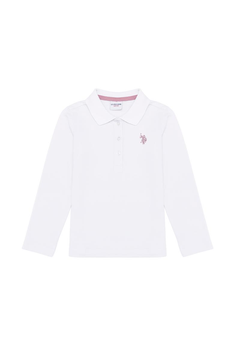 Kız Çocuk Beyaz Polo Yaka Basic Sweatshirt