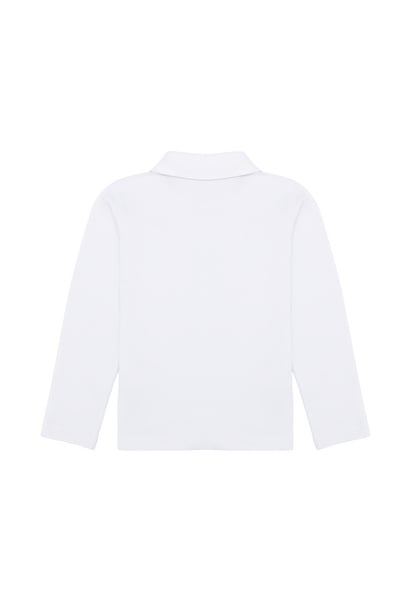 Kız Çocuk Beyaz Polo Yaka Basic Sweatshirt