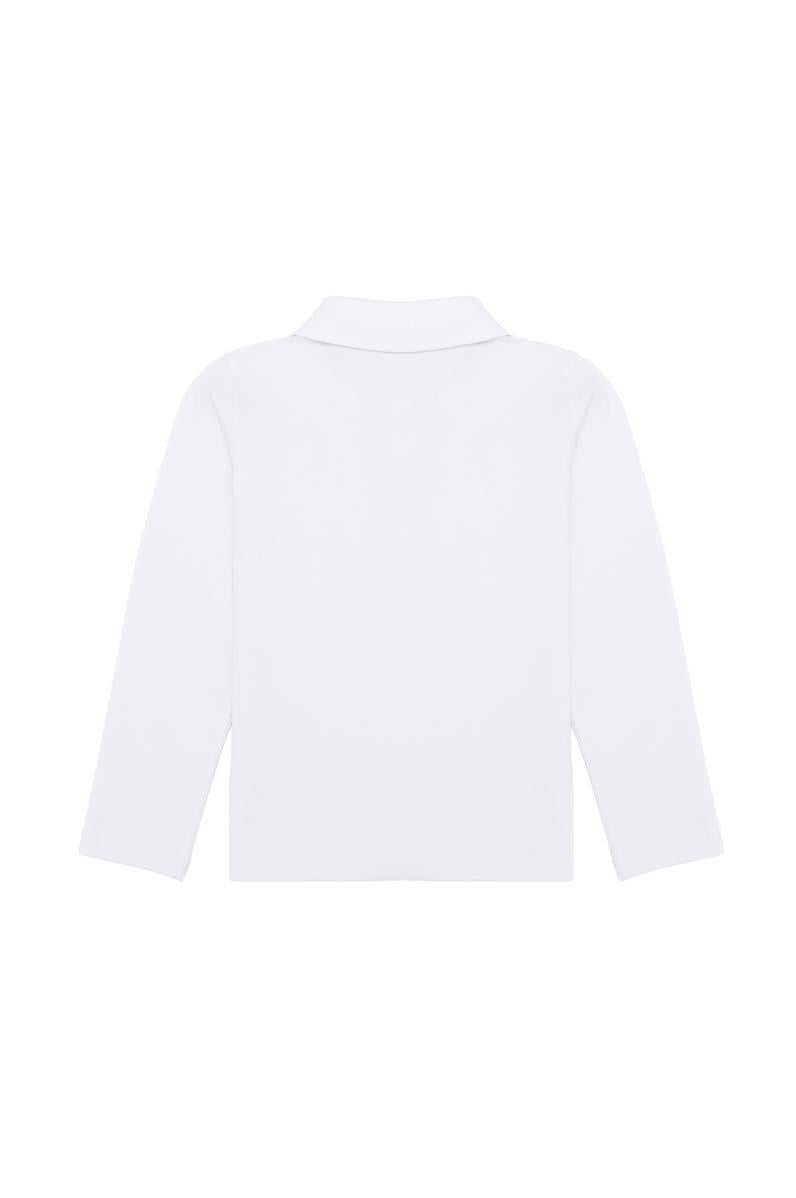 Kız Çocuk Beyaz Polo Yaka Basic Sweatshirt