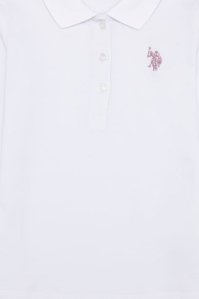 Kız Çocuk Beyaz Polo Yaka Basic Sweatshirt