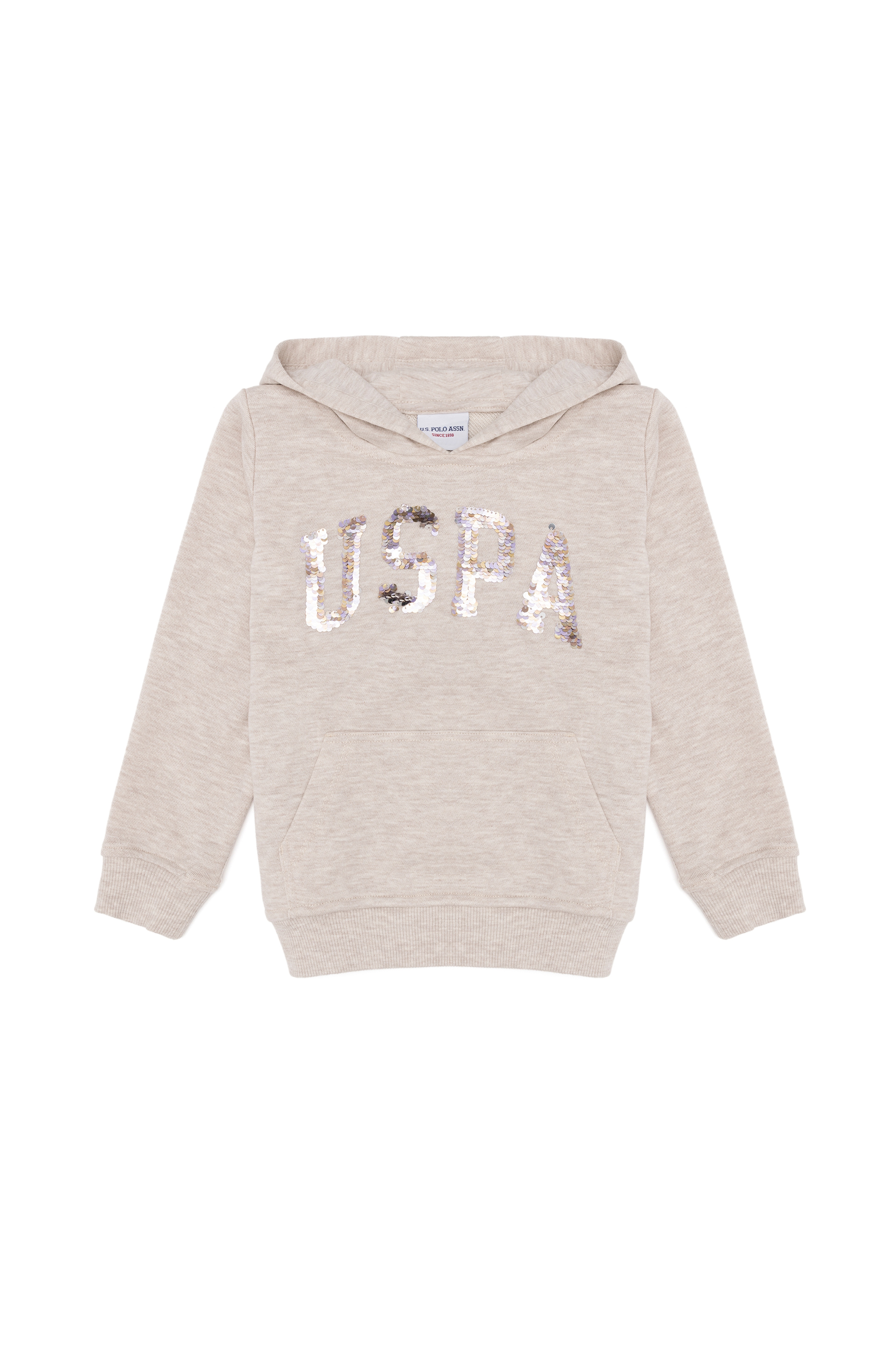 Çocuk Bej Melanj Kapüşonlu Sweatshirt - Image 1