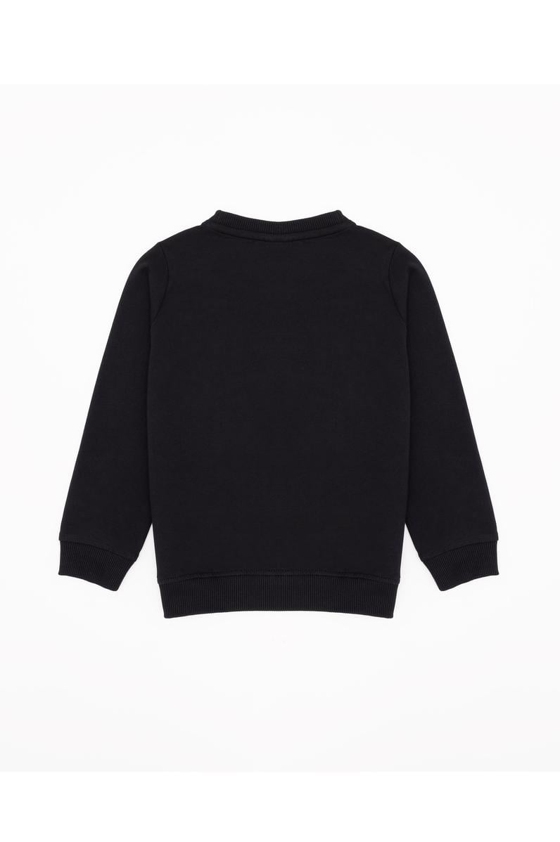 Çocuk Siyah Basic Bisiklet Yaka Sweatshirt
