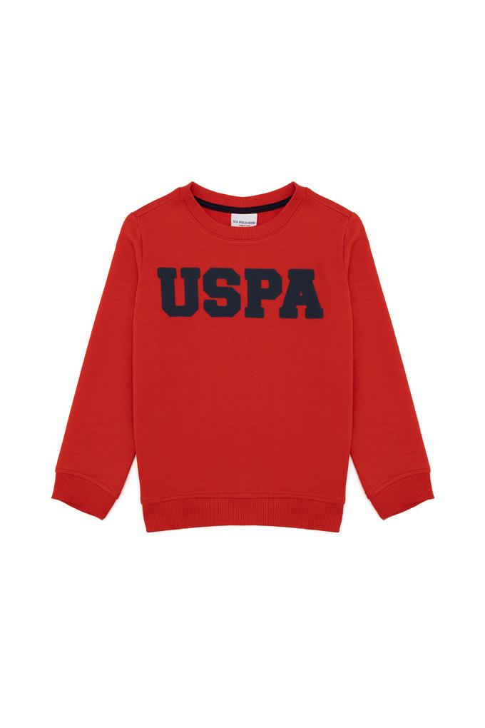 Erkek Çocuk Kırmızı Basic Bisiklet Yaka Sweatshirt