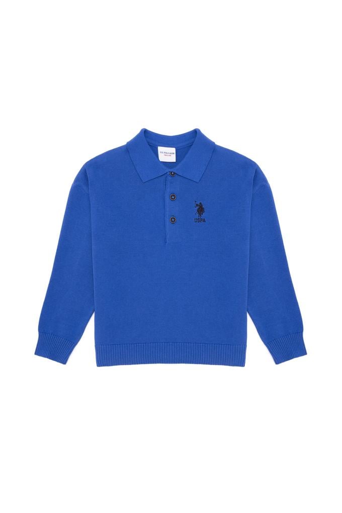Erkek Çocuk Kobalt Mavi Polo Yaka Kazak