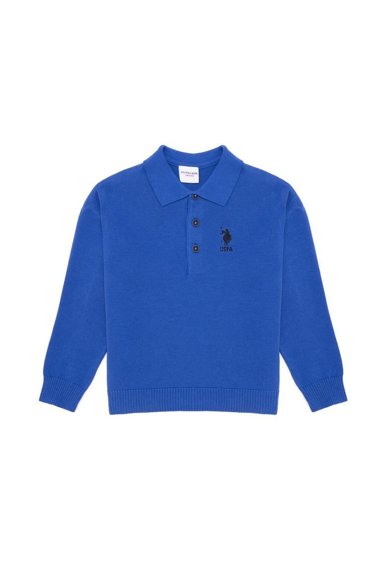 Erkek Çocuk Kobalt Mavi Polo Yaka Kazak