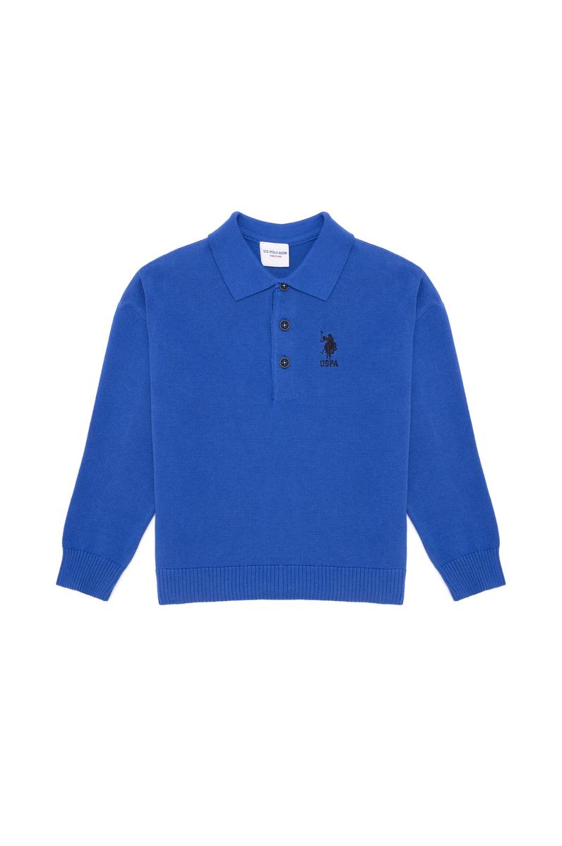 Erkek Çocuk Kobalt Mavi Polo Yaka Kazak