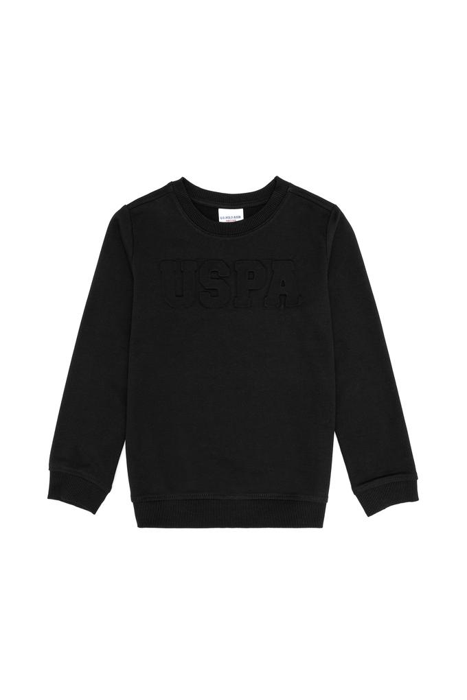Çocuk Siyah Basic Bisiklet Yaka Sweatshirt