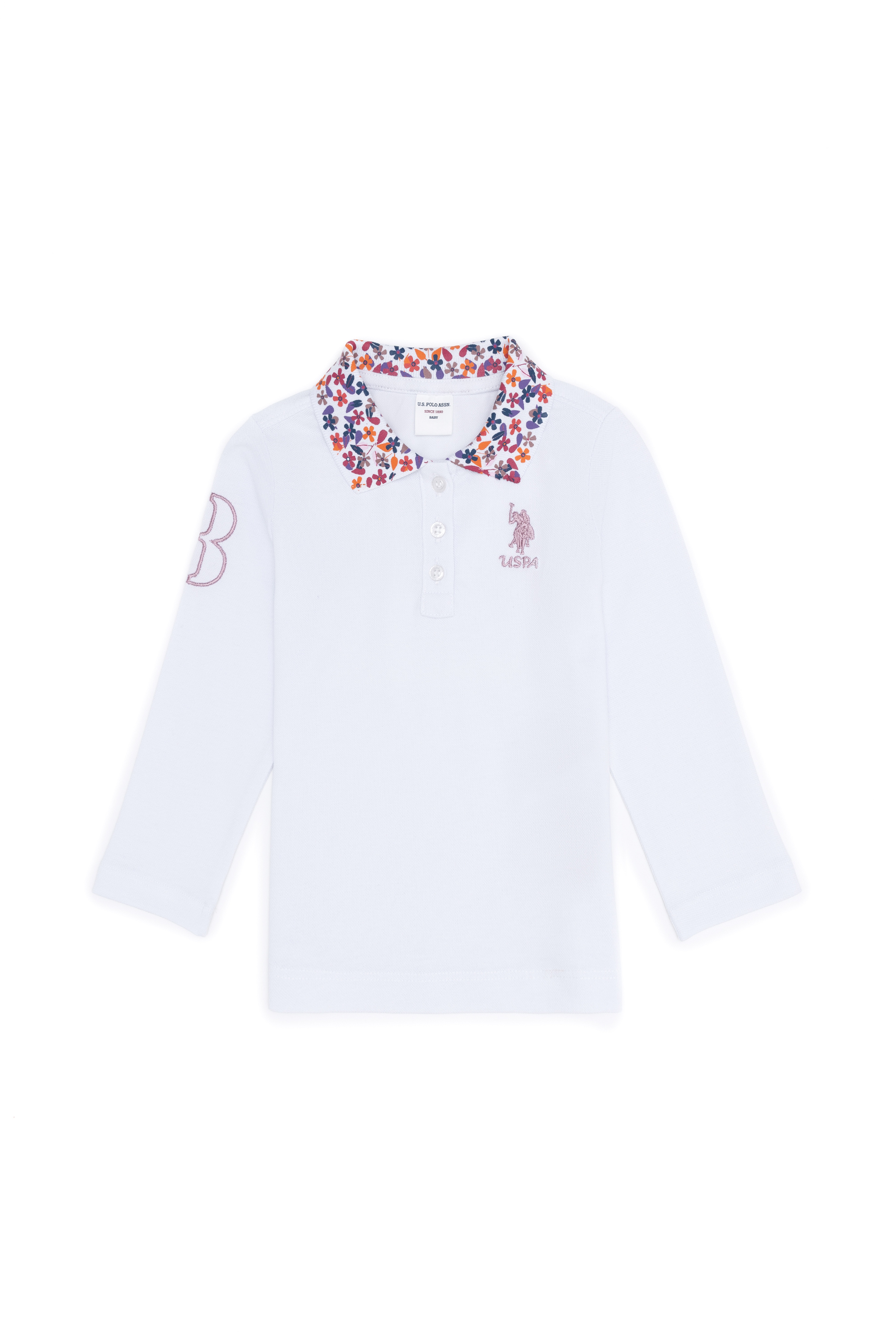 Kız Bebek Beyaz Basic Polo Yaka Sweatshirt - Image 1