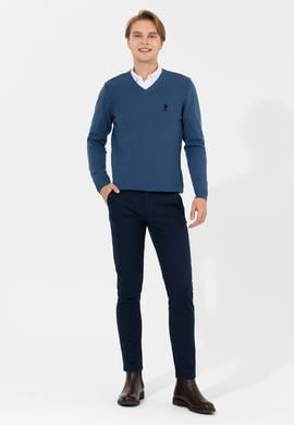 Erkek İndigo V - Yaka Basic Triko Kazak - 50206685061