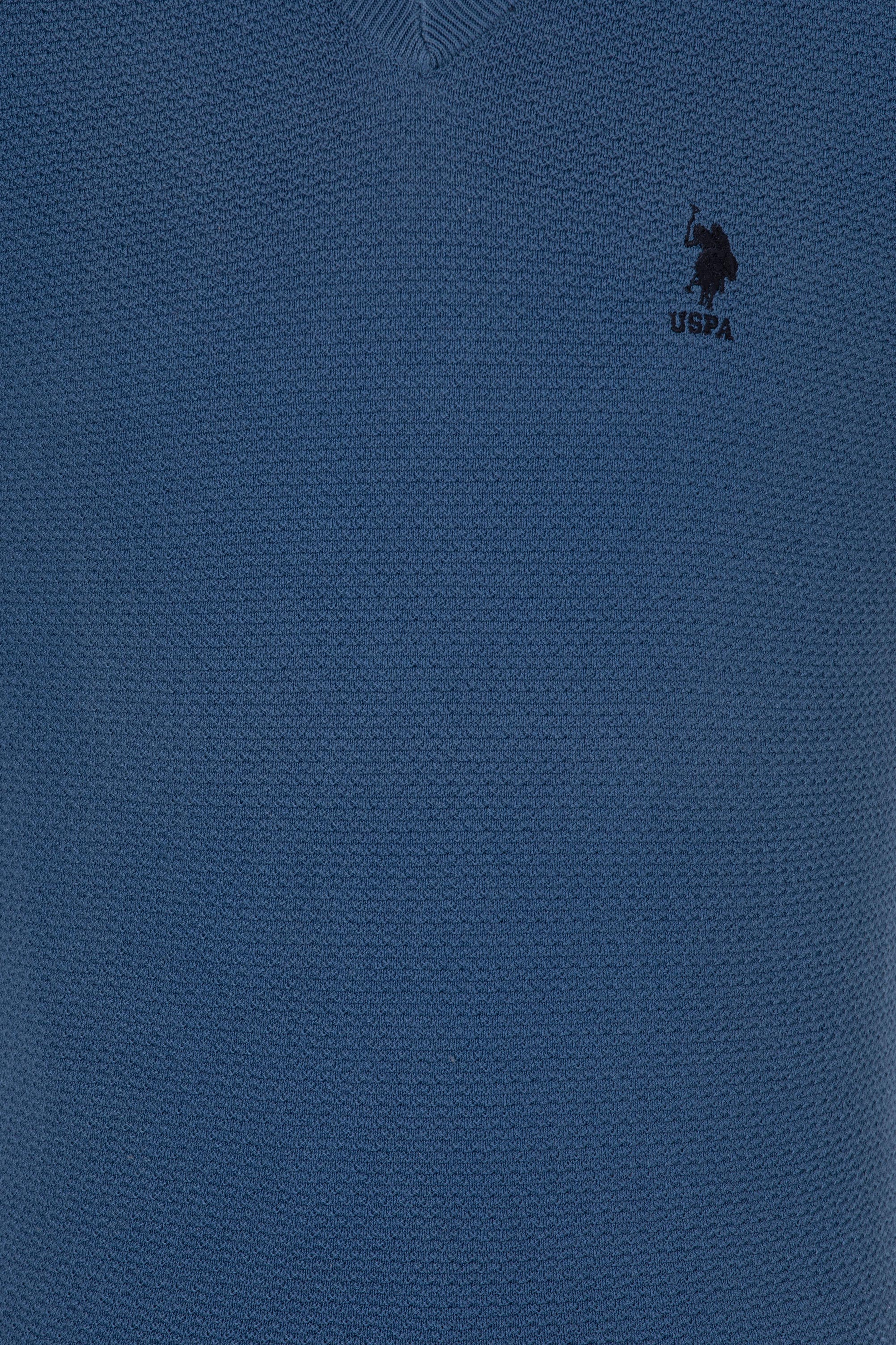 Erkek İndigo V - Yaka Basic Triko Kazak - Image 6