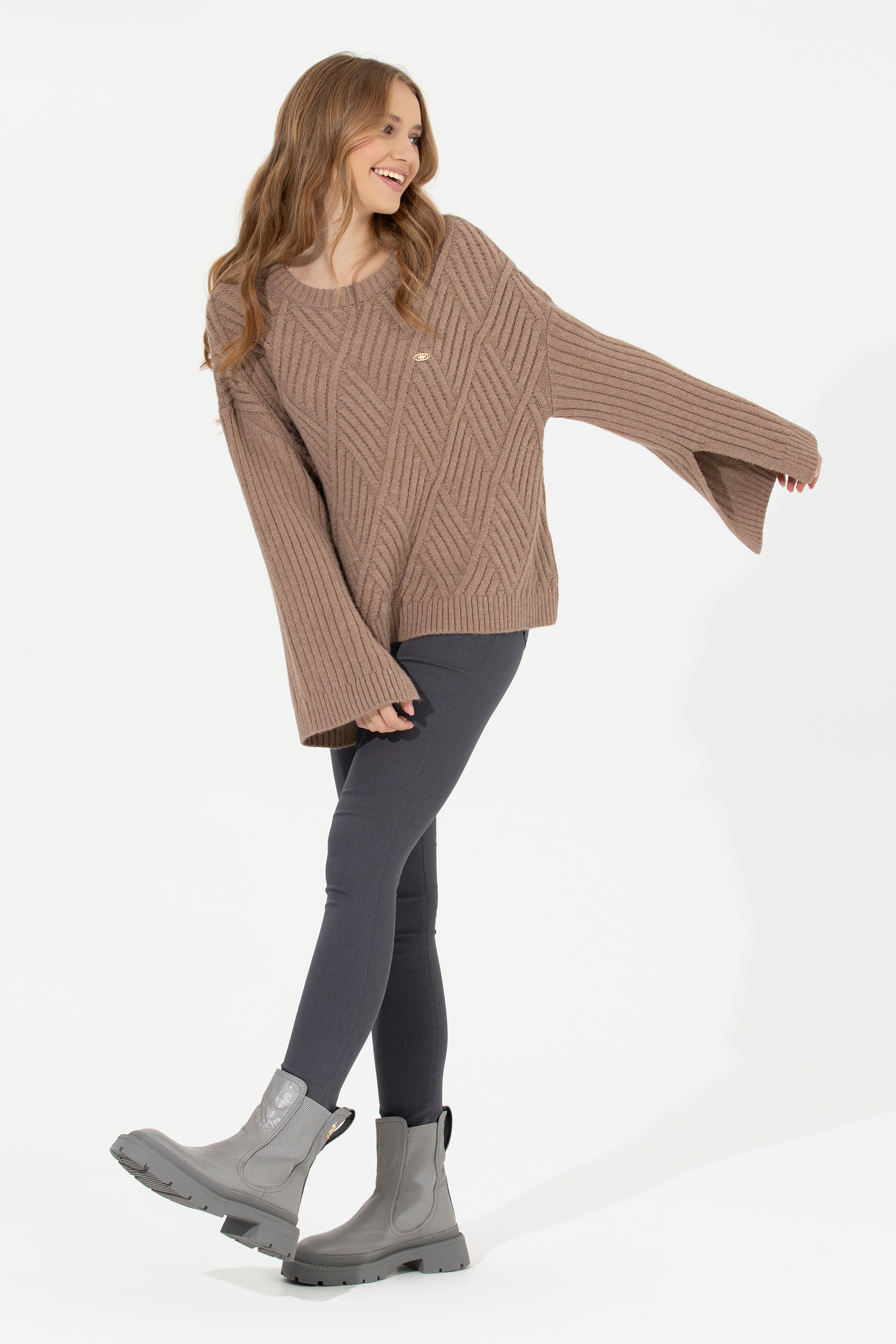 Kadın Camel Melanj Kazak - Image 3