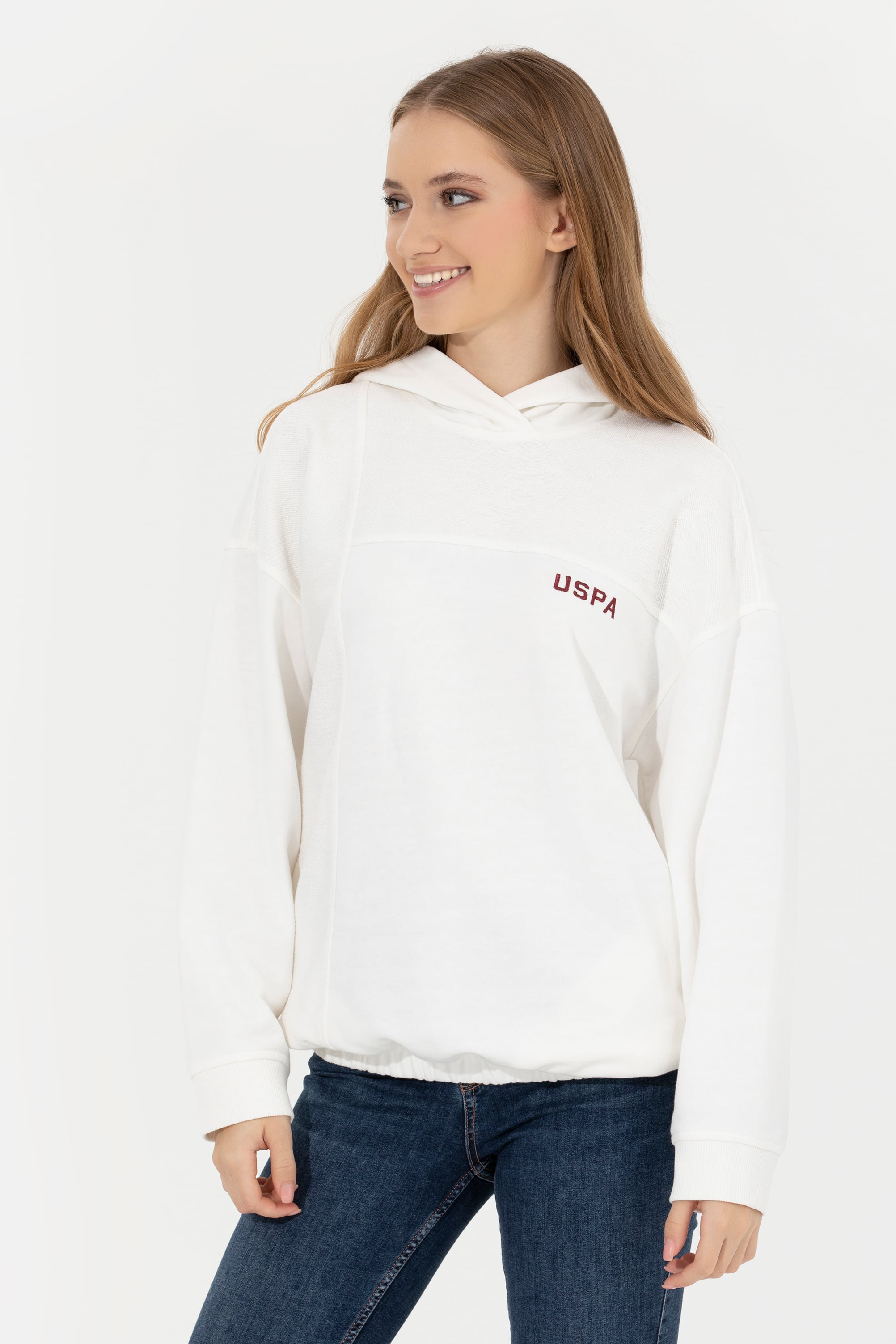 Kadın Ekru Kapüşonlu Sweatshirt - Image 4